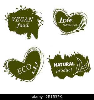 Set di loghi, icone, elementi di design. Cibo naturale, cibo biologico, cibo vegetariano. Sano Illustrazione Vettoriale