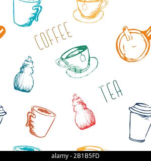 Un modello senza cuciture sul tema del tè e del caffè. Illustrazione Vettoriale