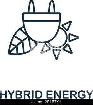 Icona energia ibrida dalla raccolta di energia pulita. Simbolo di energia ibrida ad elemento di linea semplice per modelli, web design e infografiche Illustrazione Vettoriale