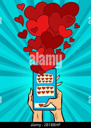 phone hearts. social network simpatia connessioni Illustrazione Vettoriale