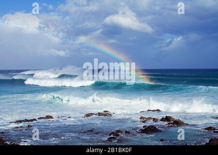 Rainbow a ho'okipa Beach, Maui, Hawaii. Foto Stock