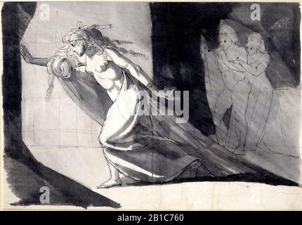 Füssli - Uno dei disegni dell'album romano Lady Macbeth che cammina a piedi dal 'Macreth' V 1 di Shakespeare. 1772. Foto Stock