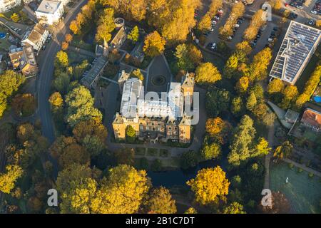 Fotografia Aerea, Castello Di Neersen, Municipio Tecnico, Willich, Basso Reno, Renania Settentrionale-Vestfalia, Germania, Foresta, Castello, Deu, Europa, Green Tree Foto Stock