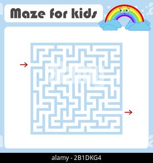 Labirinto. Gioco per bambini. Divertente labirinto. Istruzione foglio di lavoro in via di sviluppo. Pagina attività. Puzzle per bambini. Cartoon carino stile. Riddle prescolare per i. Lo Illustrazione Vettoriale