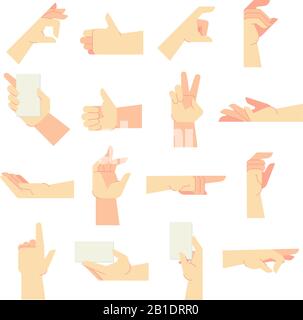 Gesti delle mani. Gesto della mano di puntamento, mani delle donne e tenere in mano vettore cartone animato set di illustrazione Illustrazione Vettoriale