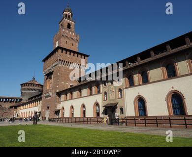 L'Italia, Lombardia, Milano Castello Sforzesco, costruito nel XV secolo dal Duca di Milano Francesco Sforza Foto Stock