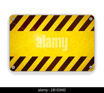 Piastra in metallo lucido brillante, mascherina del cartello di avvertenza su bianco Illustrazione Vettoriale