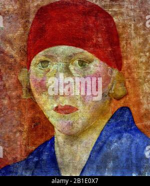 Capo di una ragazza in un kerchief rosso 1920 Pittore Unkown Russia, russo, Federazione, Museo Saint Peterburg Foto Stock