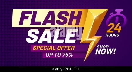 Poster di vendita flash. Lightning offre vendite, offerta speciale notte e flash offre sconto scuro banner banner vettore illustrazione Illustrazione Vettoriale