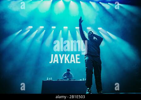 Copenaghen, Danimarca. 21st, febbraio 2020. Il rapper inglese Jaykae suona un concerto dal vivo alla Royal Arena di Copenhagen. (Photo Credit: Gonzales Photo - Nikolaj Bransholm). Foto Stock