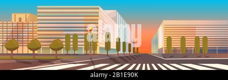 nessuna gente città edifici strada vista strada paesaggio urbano fondo vuoto centro piatto orizzontale vettore illustrazione Illustrazione Vettoriale