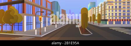 nessuna gente città edifici strada vista strada paesaggio urbano fondo vuoto centro piatto orizzontale vettore illustrazione Illustrazione Vettoriale