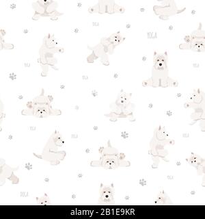 I cani da yoga posano ed esercitano un design senza cuciture. West Highland White Terrier Clipart. Illustrazione del vettore Illustrazione Vettoriale