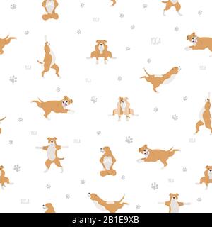 I cani da yoga posano ed esercitano un design senza cuciture. Clipart staffordshire bull terrier. Illustrazione del vettore Illustrazione Vettoriale