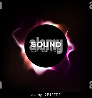 onde sonore di colore radiale isolate su sfondo darck, illustrazione vettoriale Illustrazione Vettoriale
