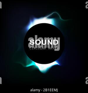 onde sonore di colore radiale isolate su sfondo darck, illustrazione vettoriale Illustrazione Vettoriale