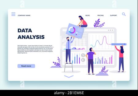 Pagina di destinazione degli analisti finanziari. Previsioni del mercato azionario, statistiche delle azioni e tendenze commerciali prevedono un'illustrazione piatta dei vettori Illustrazione Vettoriale