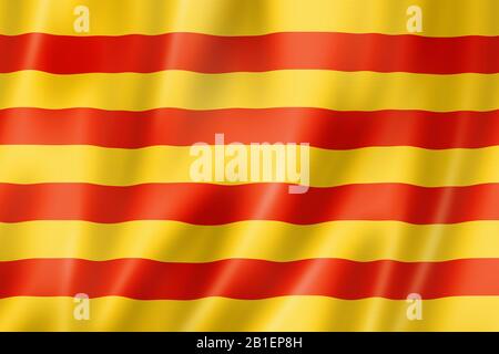 Bandiera Della Catalogna Di Senyera, Spagna. Figura 3D Foto Stock