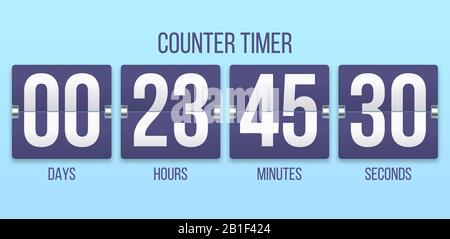 Timer di sincronizzazione a scatto. Conto alla rovescia giorni, conteggio ore e minuti numeri. Illustrazione del vettore dei timer Flipclock Illustrazione Vettoriale