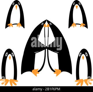 Semplice Collezione Di Illustrazioni Dei Pinguini Di Cartoon Illustrazione Vettoriale