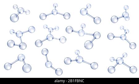Modello di molecola. Molecole di acido ialuronico, scienza chimica struttura molecolare organica e molecole riflettenti modelli vettore 3d set Illustrazione Vettoriale