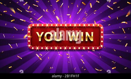 Vincete il banner. Vincitore congratulazioni frame, Golden win congratulandosi con il segno incorniciato e vincitore oro confetti vettore illustrazione Illustrazione Vettoriale