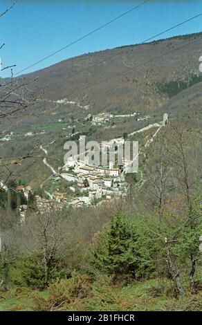 Castello, Castelsantangelo sul Nera , italia, vista dall'alto, Parco Nazionale Sibillini ,Marche,Italia Foto Stock