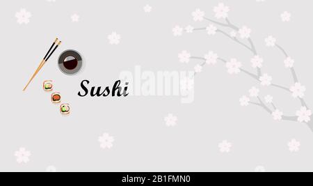 Disegno vettoriale del banner di invito del ristorante sushi Illustrazione Vettoriale