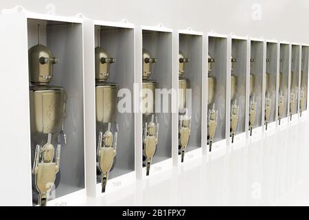 robot giocattolo isolato su sfondo bianco 3d illustrazione Foto Stock