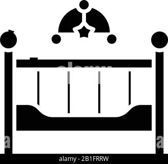Icona nera del lettino per bambini, illustrazione concettuale, simbolo piatto vettoriale, simbolo glifo. Illustrazione Vettoriale