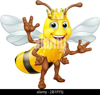 Regina Miele Bumble Bee Bumblebee in Crown Cartoon Illustrazione Vettoriale