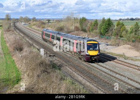 Arriva CrossCountry Trains 2-Car Turbostar Diesel Unità Multipla 170114 con 1V10 13:07 da Nottingham al servizio centrale di Cardiff passando per Elford 25/02/20 Foto Stock