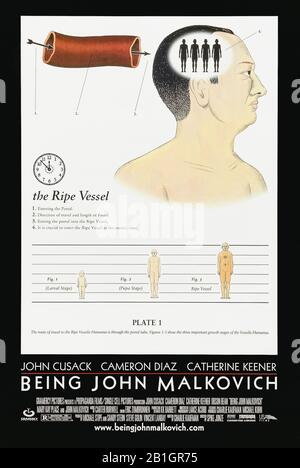 Essendo John Malkovich (1999) diretto da Spike Jonze e protagonista John Cusack, Cameron Diaz, Catherine Keener e John Malkovich. Commedia bizzarra in cui un burattinaio scopre un portale segreto nella testa di John Malkovich. Foto Stock