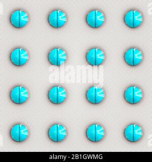 Grafica per computer 3D, pillole in una tipica confezione di alluminio Foto Stock
