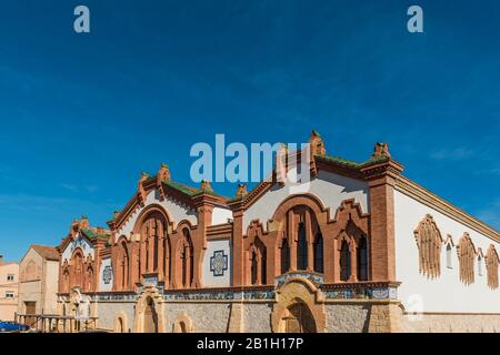 Costruzione della Cattedrale del vino a El Pinell de Brai, Tarragona, Catalogna, Spagna. Copiare lo spazio per il testo Foto Stock