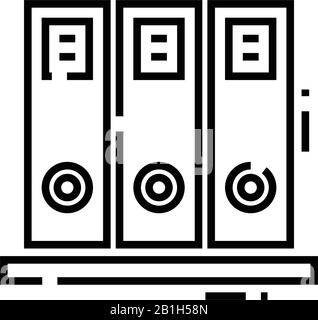Icona della linea di scaffale delle cartelle, simbolo concettuale, illustrazione del vettore di contorno, simbolo lineare. Illustrazione Vettoriale