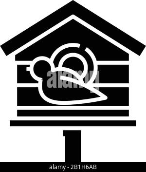 Icona nero di Birdhouse, illustrazione concettuale, simbolo piatto vettoriale, simbolo glifo. Illustrazione Vettoriale