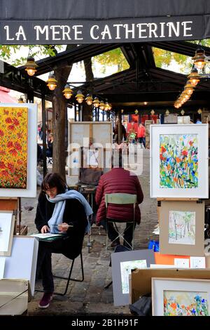 Artisti che lavorano in Place du Tertre.Montmartre.Paris.France Foto Stock