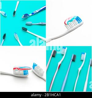 Spazzolini da denti raccolta cura dentale da vicino Foto Stock