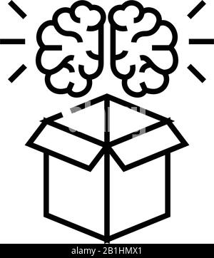 Ricerca dell'icona della linea idea, del segno concettuale, dell'illustrazione del vettore di contorno, del simbolo lineare. Illustrazione Vettoriale