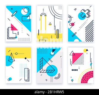 Poster delle forme geometriche. Carte con forme geometriche astratte, funky 80s e memphis design sfondo illustrazione vettore set Illustrazione Vettoriale