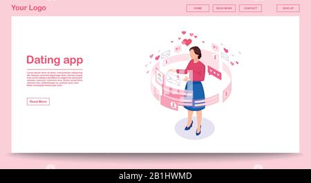 Modello vettore di pagina web dell'app di datazione Illustrazione Vettoriale
