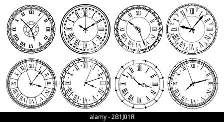 Quadrante dell orologio vintage. Orologio retro con numeri romani orologio ornato e orologi antichi disegno vettore illustrazione set Immagine e Vettoriale Alamy