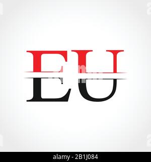 Modello Iniziale Di Vettore Commerciale Con Logo Collegato Alla Lettera Ue. Lettera Creativa Disegno Del Logo Ue Illustrazione Vettoriale