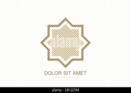 Stile del modello di disegno con logo vettoriale arabo. Logo dell'icona piatta degli Emirati Arabi Uniti Dubai. Emblema per prodotti di lusso, boutique, gioielli, cosmetici orientali Illustrazione Vettoriale