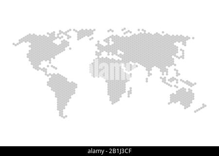 Esagoni Grigio Colore World Map Vector Illustrazione. Illustrazione Vettoriale