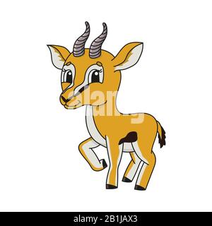 Gazelle. Carino immagine vettoriale piatto in stile cartone animato infantile. Personaggio divertente. Isolato su sfondo bianco Illustrazione Vettoriale