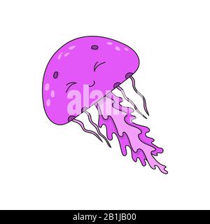 Meduse. Carino immagine vettoriale piatto in stile cartone animato infantile. Personaggio divertente. Isolato su sfondo bianco Illustrazione Vettoriale