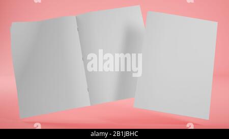 rivista galleggiante mock up su sfondo rosa 3d rendering Foto Stock