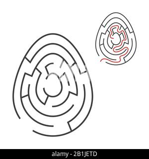 Labirinto ovale nero. Gioco per bambini. Puzzle per bambini. Vacanza, uovo, Pasqua. Labirinto enigma. Immagine vettoriale piatta isolata su sfondo bianco. Illustrazione Vettoriale